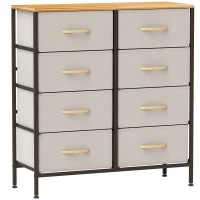 HOMCOM Fabric Chest of Drawers, Industrial Bedroom Dresser with 8 Fabric Drawers, Steel Frame and Wooden Top for Nursery, Living Room, Hallway, Cream White(m-1)