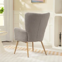 HOMCOM Poltrona Moderna in Tessuto Sherpa Imbottita con Schienale Alto e Braccioli, Grigio(m-9)