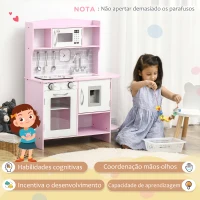 HOMCOM Cozinha Infantil para Crianças acima de 3 Anos Cozinha Infantil com Luzes Sons Lavatório Fogão e Forno 70x29x90cm Rosa(m-6)