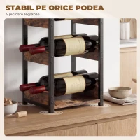 HOMCOM Suport pentru Sticle, Rafturi Ondulate, Picioare Reglabile, Maro Rustic, Negru(m-7)