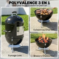 Outsunny Fumoir 3 en 1 avec 3 Grilles de Cuisson, Thermomètre Intégré, Ventilation Réglable, 62,5x47,5x91cm, Noir(m-4)