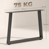 HOMCOM Pieds de table en acier, 60 x 43 cm, lot de 2 pieds de bureau trapezoïdes avec patins réglables et vis, noir(m-3)