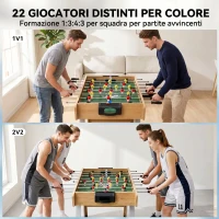 SPORTNOW Calcio Balilla, Tavolo 121 Cm, 22 Giocatori, Segnapunti Manuali, Legno Naturale(m-5)