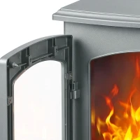 HOMCOM Electric Fireplace, Freestanding Electric Fire with Realistic Flame Effect, Log Burner, 1000W/ 2000W, Grey(m-13)