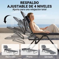 Outsunny Espreguiçadeira de Jardim Dobrável com Encosto Ajustável em 4 Níveis, Orifício de Leitura e Apoio para Cabeça 145x72x89 cm Cinzento(m-5)