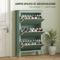 HOMCOM Scarpiera Slim 3 Cassetti per 21 Paia di Scarpe Taglia EU44 e Ripiani Regolabili, 80x24x131cm, Verde(m-4)