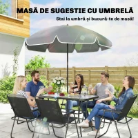 Outsunny Set Grădină 8 piese cu Umbrelă, 6 Scaune Pliabile și Masă din Sticlă Temperată, Negru(m-6)