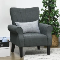HOMCOM Upholstered Accent Chair with Rolled Arms and Wood Legs, Armchair for Living Room Bedroom, Grey(m-10)