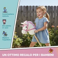 AIYAPLAY Cavallo con Bastone Unicorno per Bambini 24+ Mesi con Suoni Realistici e Ruote, 95x25x27 cm, Bianco(m-7)