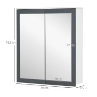 kleankin Armário de Casa de Banho com Espelho 2 Portas e Prateleiras Ajustáveis 69x17x75,5 cm Branco e Cinza(m-3)