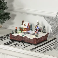 HOMCOM Pueblo Navideño Escena Navideña con Luces y Música Patinadores Giratorios Decoración de Navidad 23x18x15 cm Multicolor(m-2)