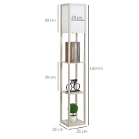 HOMCOM Lampada da Terra Piantana 40W con 3 Scaffale, Attacco E27, Lampada da Pavimento Moderno con Paralume in Acrilico, Soggiorno, Salotto, Camera da Letto, Studio, Ufficio, 26x26x160cm, Rovere(m-3)