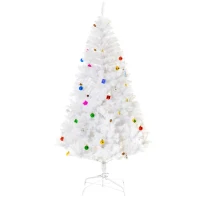 HOMCOM Albero di Natale Bianco 180cm con Addobbi e 930 Rami, Albero di Natale Innevato Artificiale in PVC(m-1)