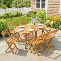 Outsunny Set Pranzo 7 Pezzi, Tavolo Estensibile Legno e 6 Sedie Pieghevoli per Giardino(m-10)