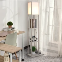 HOMCOM Lampada da Terra Piantana 40W con 3 Scaffale, Attacco E27, Lampada da Pavimento Moderno con Paralume in Acrilico, Soggiorno, Salotto, Camera da Letto, Studio, Ufficio, 26x26x160cm, Rovere(m-4)