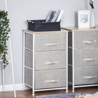 HOMCOM Mesa de Cabeceira com 3 Gavetas de Tecido para Dormitório Sala de Estar Corredor 45x30x71 cm Cinza e Branco(m-10)