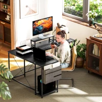 HOMCOM Bureau d'angle modulable réversible 168-240 cm style industriel - étagère réglable, sac de rangement, support d'écran(m-8)