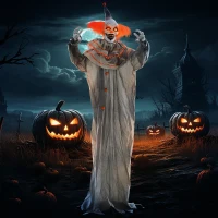 HOMCOM 6' Orange Clown Halloween Animatronic, with Glowing Eyes(m-10)