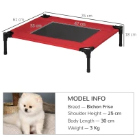 PawHut Cuccia Estiva Brandina per Cani fino a 18kg da Esterno e Interno Lettino per Animali 76x61x18 cm, Rosso(m-3)