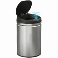 HOMCOM Poubelle cuisine automatique 30L acier inoxydable, poubelle à couvercle à fermeture en douceur, 32x30,5x51cm, argent(m-11)