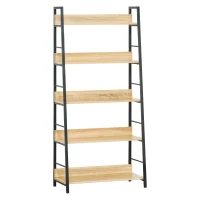 HOMCOM Estantería Librería de 5 Niveles Estantería de Salón Estantería para Libros con Marco de Metal 70x35x149,5 cm Natural(m-1)