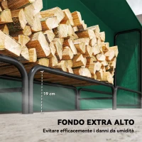 Outsunny Portalegna da 1m³ Regolabile con Telo Impermeabile in PE, in Metallo, 300x36x99 cm, Nero e Verde Scuro(m-5)
