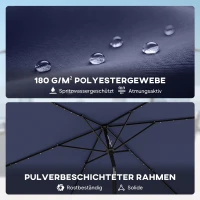 Outsunny Sonnenschirm LED Solar ca. 300 x 200 cm knickbar Balkonschirm mit Kurbel Schutzhülle, UV Schutz, Drehbar Marineblau(m-7)