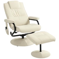 HOMCOM Swivel Recliner Chair and Footstool, Faux Leather Massage Recliner Armchair with Remote Control and Round Wrapped Base, Cream White(m-11)