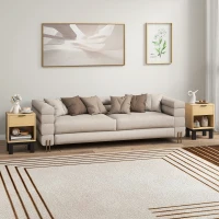 HOMCOM Juego de 2 Mesitas de Noche Estrechas Mesillas de Noche Modernas con Cajón Estante Abierto 35x26x50 cm Roble(m-8)