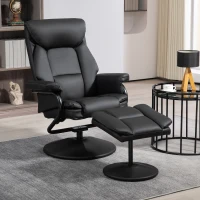 HOMCOM Swivel Recliner Chair with Footstool, PU Leather Recliner Armchair with Ottoman, Steel Base, Upholstered Reclining Chair for Living Room, Bedroom, Office, Black(m-10)