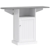 HOMCOM Mobile Asse da Stiro Pieghevole a Rotelle con Ripiano Aperto e Armadietto, 121x37x89 cm, Bianco e Grigio(m-1)