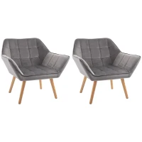 HOMCOM Accent Chair, Velvet Upholstered Vanity Tub Chair with Flared Armrests, Slanted Back, Solid Wood Legs, Comfy Padding Armchair, Home Bedroom Furniture Seating, Set of 2, Grey(m-11)
