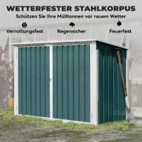 Outsunny Mülltonnenbox Müllbox abschließbar Gerätebox mit Doppeltür Deckel für 2 Mülltonnen Stahl 179,5 x 108 x 129,5/113 cm Grün(m-7)