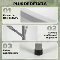Outsunny Table ronde de jardin pliante Ø122 cm peut accueillir 6 personnes pour évènement, structure métal, plateau HDPE(m-6)