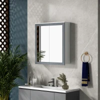kleankin Armário de Casa de Banho com Espelho 2 Portas e Prateleiras Ajustáveis 69x17x75,5 cm Branco e Cinza(m-10)
