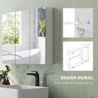 HOMCOM Armoire murale salle de bain avec miroir, armoire de toilette 3 portes miroir, étagères réglables, 91,5x11,5x65cm, blanc(m-7)