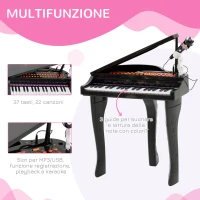 HOMCOM Pianoforte Elettrico Giocattolo Strumento Musicale per Bambini con 37 Tasti Microfono e Sgabello 48x39x69cm Nero(m-5)