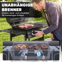 Outsunny Gasgrill 5 KW 2 Brenner BBQ Grillwagen Edelstahl inkl Seitentisch Unterkorb Frontabdeckung Thermometer Emaille-Grillrost(m-5)