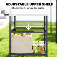 Outsunny Outdoor Grill Cart with Stainless Steel Tabletop, 3-Tier Pizza Oven Stand with Adjustable Shelf, Hooks, Wheels, Black(m-5)