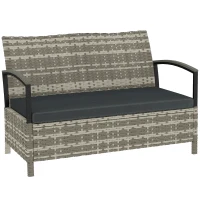 Outsunny 125L Garden Storage Bench, 2 Seater PE Rattan Outdoor Bench Storage Box with Padded Cushion, Dark Grey(m-1)