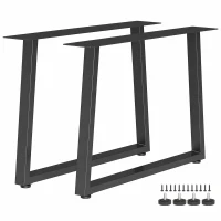 HOMCOM Pieds de table en acier, 60 x 43 cm, lot de 2 pieds de bureau trapezoïdes avec patins réglables et vis, noir(m-1)