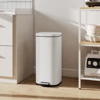 HOMCOM 30L Kitchen Bin, Compact Pedal Bin with Soft-Close and Stay-Open Lid, Removable Bucket for Kitchen, Home, Office, Cream(m-9)
