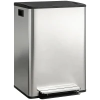 HOMCOM Poubelle à double compartiment 2 x 30L, poubelle cuisine à pédale, couvercle à fermeture douce, 47,5x37,5x67cm, argent(m-11)