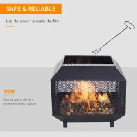 Outsunny Metal Square Fire Pit Outdoor Mesh Firepit Brazier w/ Lid, Log Grate, Poker for Backyard, Camping, Bonfire, Wood Burning Stove, 44 x 44 x 40cm, Black(m-4)
