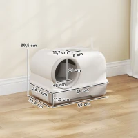 PawHut Bac à litière fermé XL en PP, maison de toilette pour grand chat, avec couvercle et pelle 59 x 39,5 x 39,5 cm gris clair(m-3)