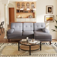HOMCOM Sofá de Canto com Chaise Longue em Forma de L Estofado em Poliéster para Sala Capacidade 250 kg 215x142x88 cm Cinza(m-8)