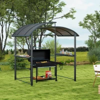 Outsunny Gazebo per Barbecue con Tetto e 2 Ripiani Portaoggetti, in Metallo e PC, 240x150x230cm, Grigio Scuro(m-10)