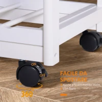 HOMCOM Carrello da Cucina Multiuso con 2 Cassetti, 2 Ripiani e 2 Cesti, in Legno di Pino, 74x37x76 cm, Bianco(m-5)