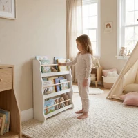 AIYAPLAY Libreria Montessoriana per Bambini 3-8 Anni a 3 Ripiani, 60x15x73 cm, per Cameretta, Bianco(m-9)