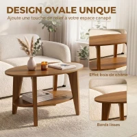 HOMCOM Table Basse Ovale à 2 Niveaux, Table de Salon Moderne avec Étagère Inférieure Ouverte, 80 x 50 x 45 cm, Chêne(m-5)